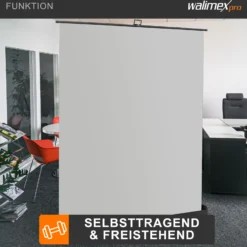 Walimex pro Roll-up Panel Hintergrund grau 210 x 220 cm, Fotohintergrund mit Transportbox, Hintergrundsystem für Fotostudio, knitterfreie Fotoleinwand ideal für Portraits und dezente Lichtakzente