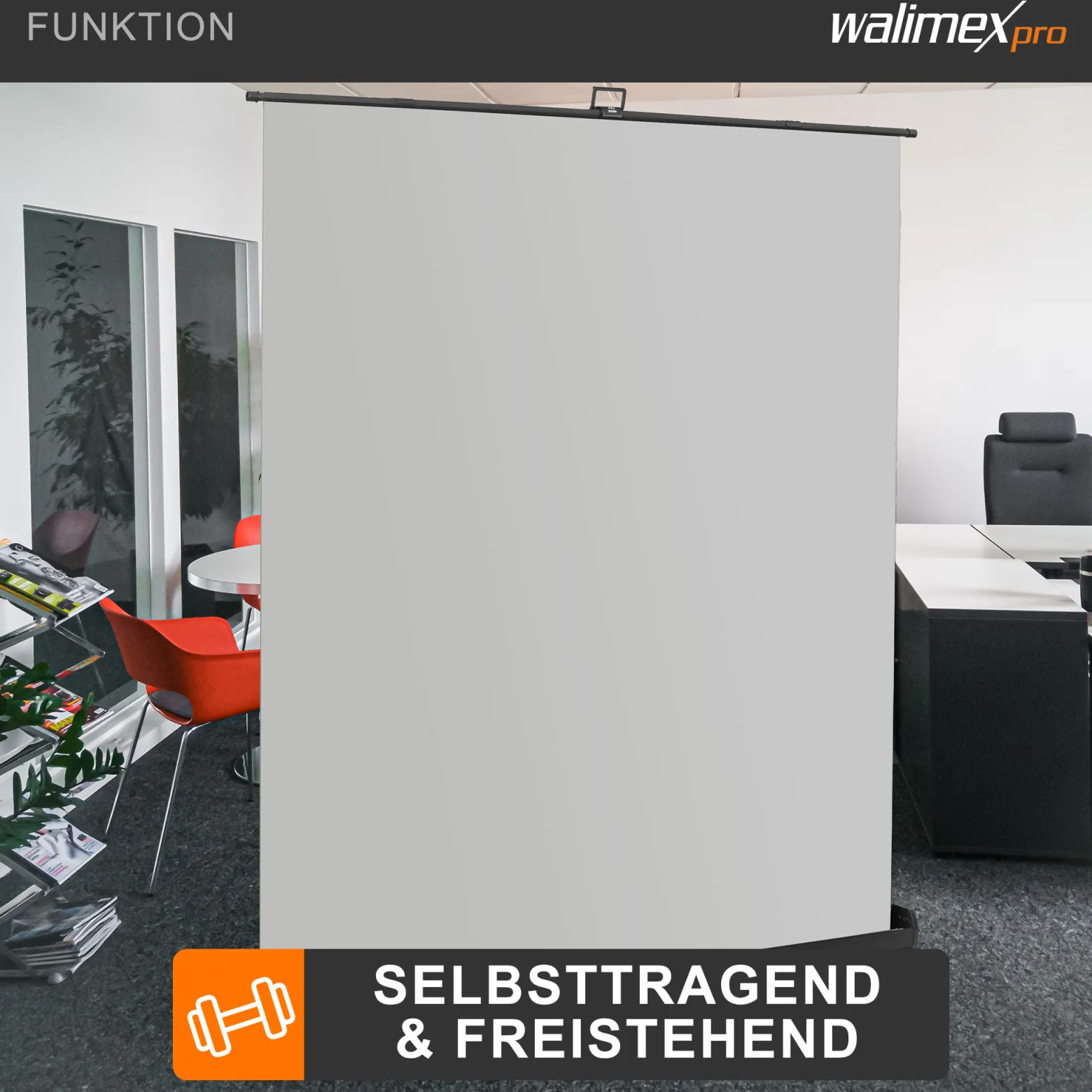 Walimex pro Roll-up Panel Hintergrund grau 210 x 220 cm, Fotohintergrund mit Transportbox, Hintergrundsystem für Fotostudio, knitterfreie Fotoleinwand ideal für Portraits und dezente Lichtakzente