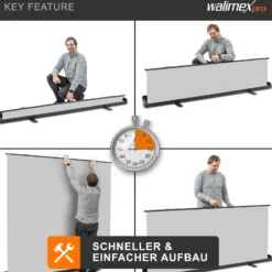 Walimex pro Roll-up Panel Hintergrund grau 210 x 220 cm, Fotohintergrund mit Transportbox, Hintergrundsystem für Fotostudio, knitterfreie Fotoleinwand ideal für Portraits und dezente Lichtakzente