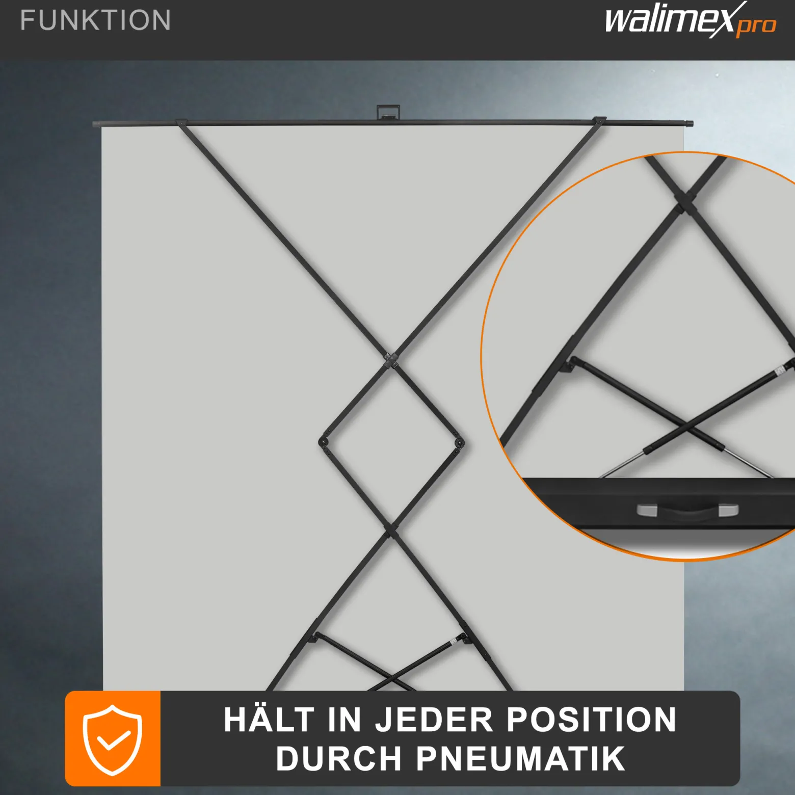 Walimex pro Roll-up Panel Hintergrund grau 210 x 220 cm, Fotohintergrund mit Transportbox, Hintergrundsystem für Fotostudio, knitterfreie Fotoleinwand ideal für Portraits und dezente Lichtakzente