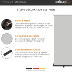 Walimex pro Roll-up Panel Hintergrund grau 210 x 220 cm, Fotohintergrund mit Transportbox, Hintergrundsystem für Fotostudio, knitterfreie Fotoleinwand ideal für Portraits und dezente Lichtakzente