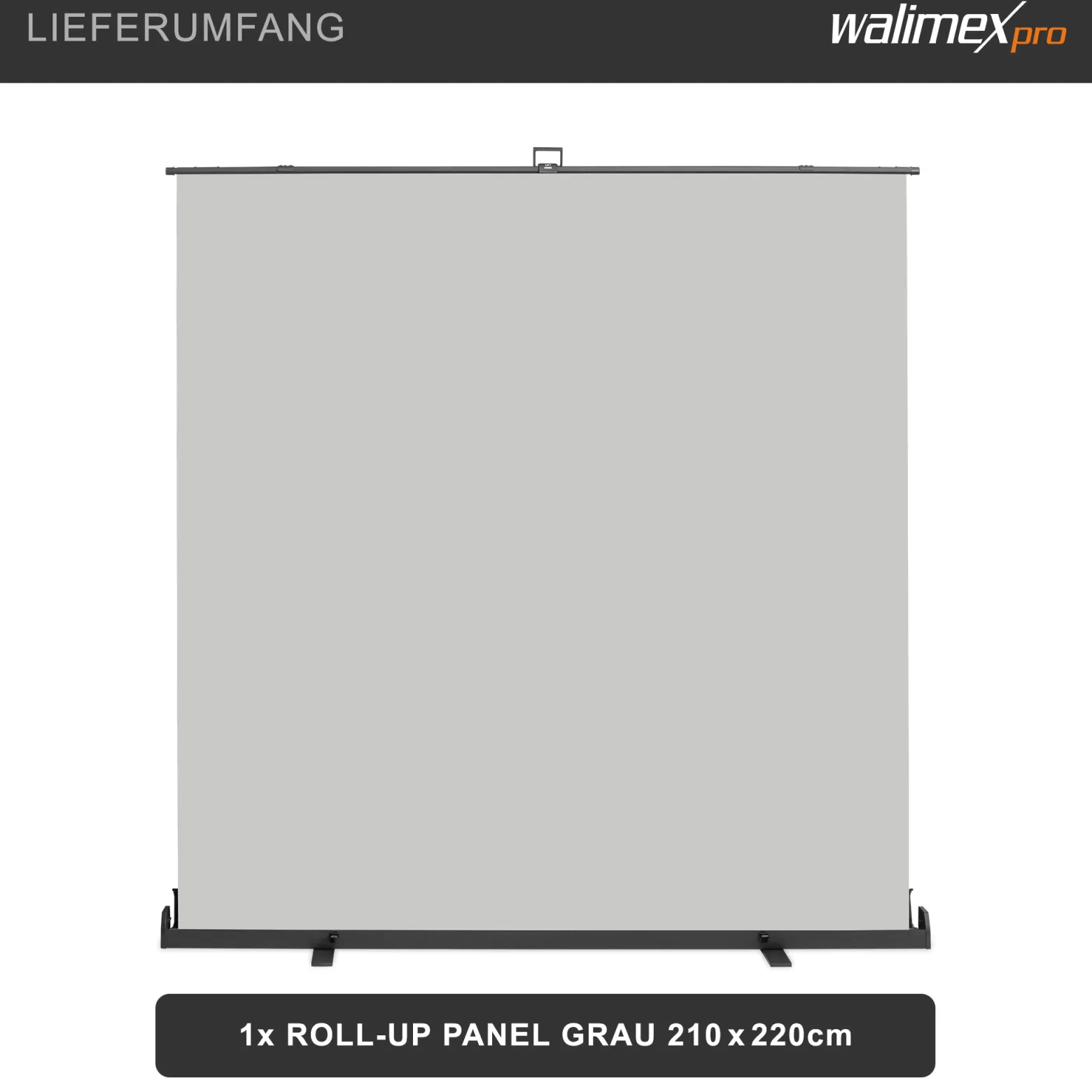 Walimex pro Roll-up Panel Hintergrund grau 210 x 220 cm, Fotohintergrund mit Transportbox, Hintergrundsystem für Fotostudio, knitterfreie Fotoleinwand ideal für Portraits und dezente Lichtakzente
