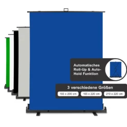 Walimex pro Roll-up Panel Hintergrund blau 155 x 200 cm, Fotohintergrund mit Transportbox, Hintergrundsystem für Fotostudio, knitterfreie Fotoleinwand ideal für Freistellen und Chromakeying