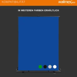 Walimex pro Roll-up Panel Hintergrund blau 155 x 200 cm, Fotohintergrund mit Transportbox, Hintergrundsystem für Fotostudio, knitterfreie Fotoleinwand ideal für Freistellen und Chromakeying