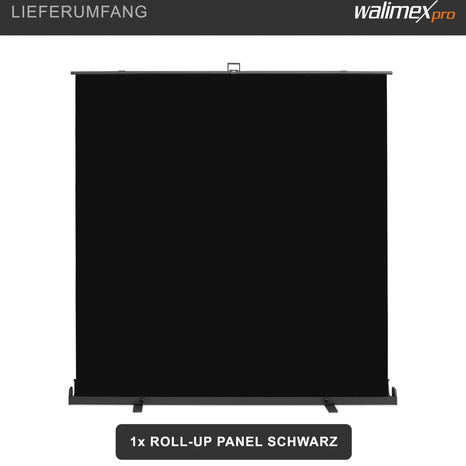 Walimex pro Roll-up Panel Hintergrund schwarz 210 x 220 cm, Fotohintergrund mit Transportbox, Hintergrundsystem für Fotostudio, knitterfreie Fotoleinwand ideal für Low-Key-Fotografie und Portraits