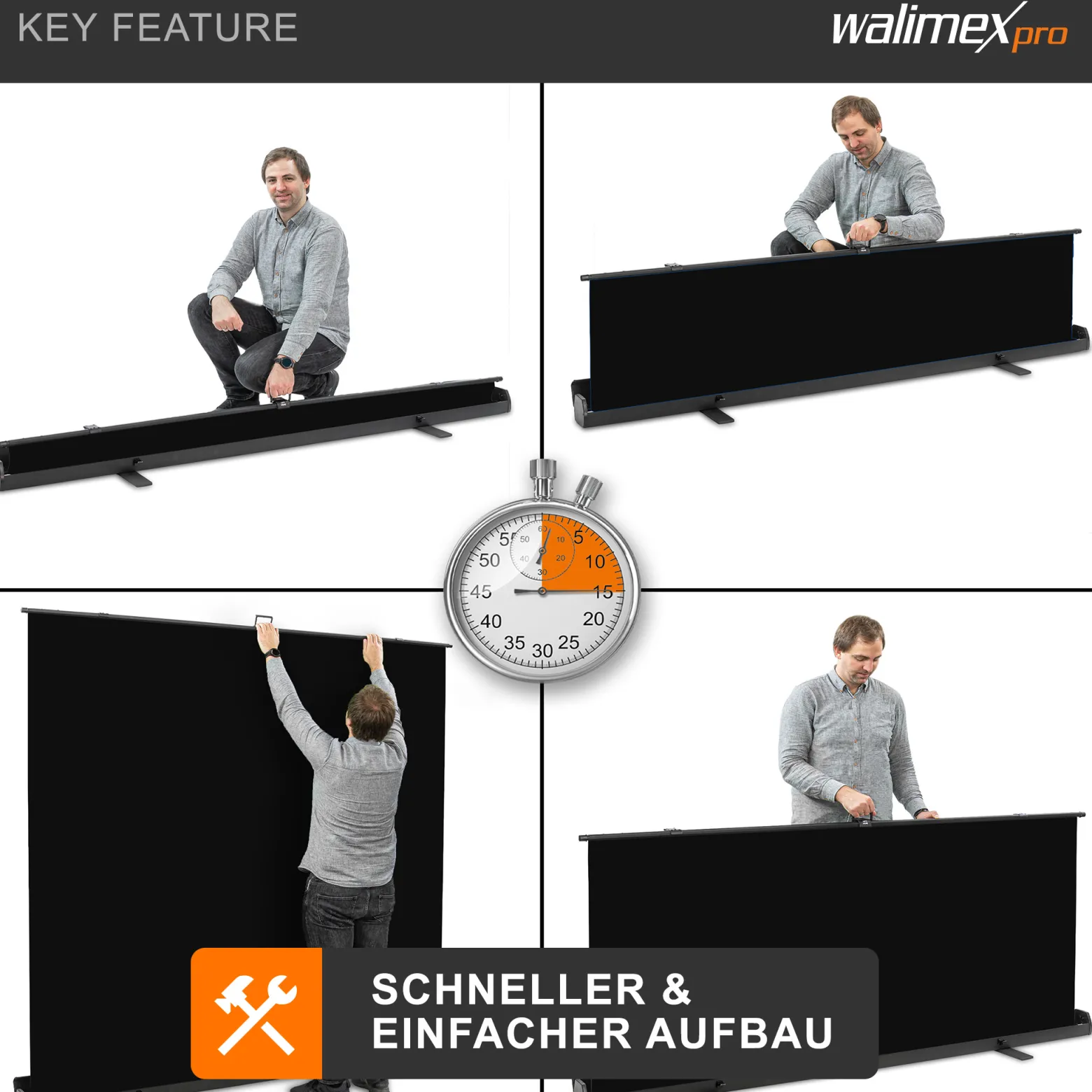 Walimex pro Roll-up Panel Hintergrund schwarz 210 x 220 cm, Fotohintergrund mit Transportbox, Hintergrundsystem für Fotostudio, knitterfreie Fotoleinwand ideal für Low-Key-Fotografie und Portraits