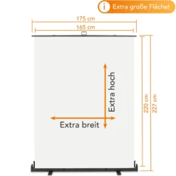 Walimex pro Roll-up Panel Hintergrund weiß 165 x 220 cm, Fotohintergrund mit Transportbox, Hintergrundsystem für Fotostudio, knitterfreie Fotoleinwand ideal für Freistellen und High-Key-Fotografie