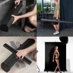 Walimex pro Roll-up Panel Hintergrund schwarz 165 x 220 cm, Fotohintergrund mit Transportbox, Hintergrundsystem für Fotostudio, knitterfreie Fotoleinwand ideal für Low-Key-Fotografie und Portraits