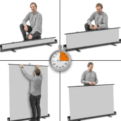 Walimex pro Roll-up Panel Hintergrund grau 165 x 220 cm, Fotohintergrund mit Transportbox, Hintergrundsystem für Fotostudio, knitterfreie Fotoleinwand ideal für Portraits und dezente Lichtakzente