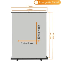 Walimex pro Roll-up Panel Hintergrund grau 165 x 220 cm, Fotohintergrund mit Transportbox, Hintergrundsystem für Fotostudio, knitterfreie Fotoleinwand ideal für Portraits und dezente Lichtakzente