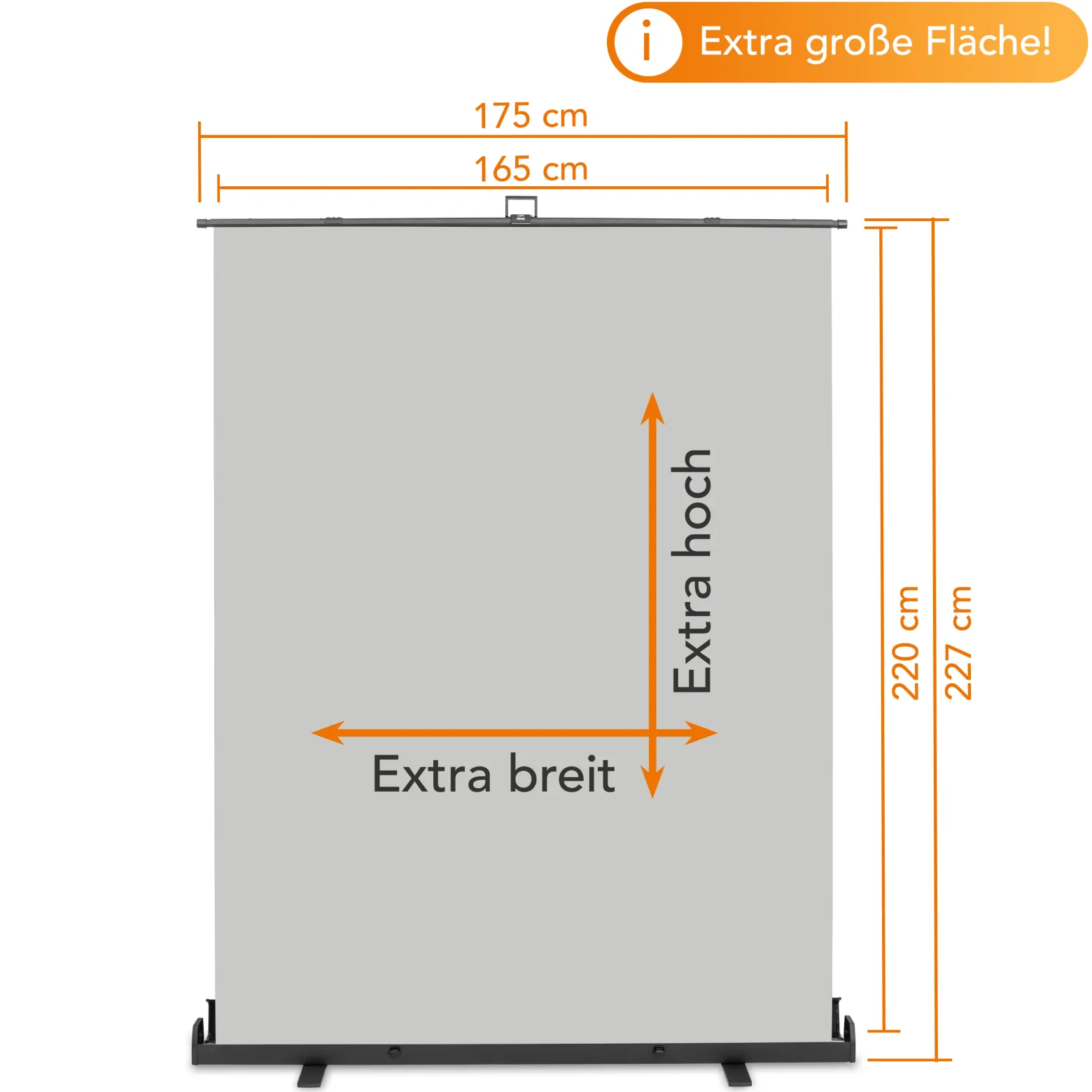 Walimex pro Roll-up Panel Hintergrund grau 165 x 220 cm, Fotohintergrund mit Transportbox, Hintergrundsystem für Fotostudio, knitterfreie Fotoleinwand ideal für Portraits und dezente Lichtakzente