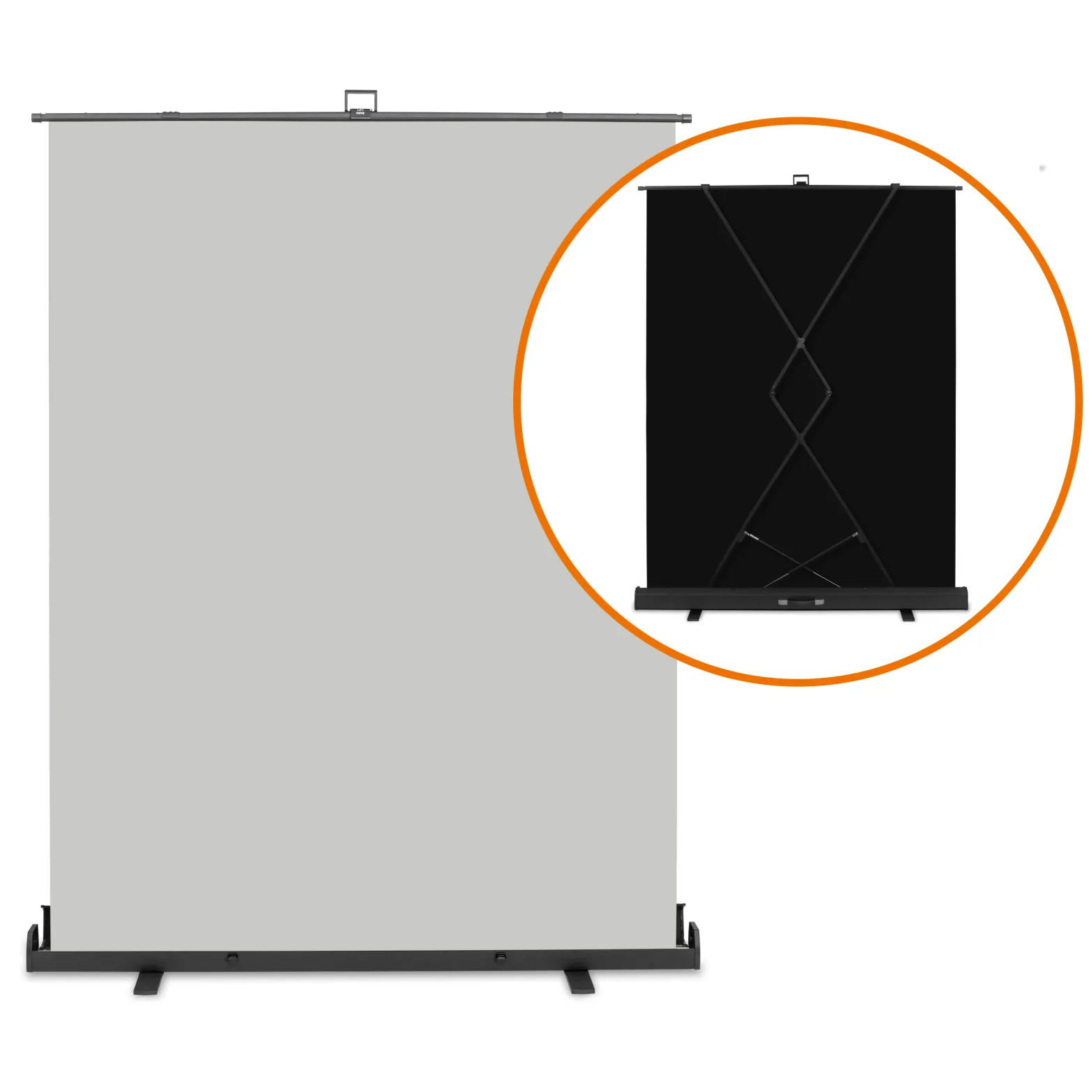 Walimex pro Roll-up Panel Hintergrund grau 165 x 220 cm, Fotohintergrund mit Transportbox, Hintergrundsystem für Fotostudio, knitterfreie Fotoleinwand ideal für Portraits und dezente Lichtakzente