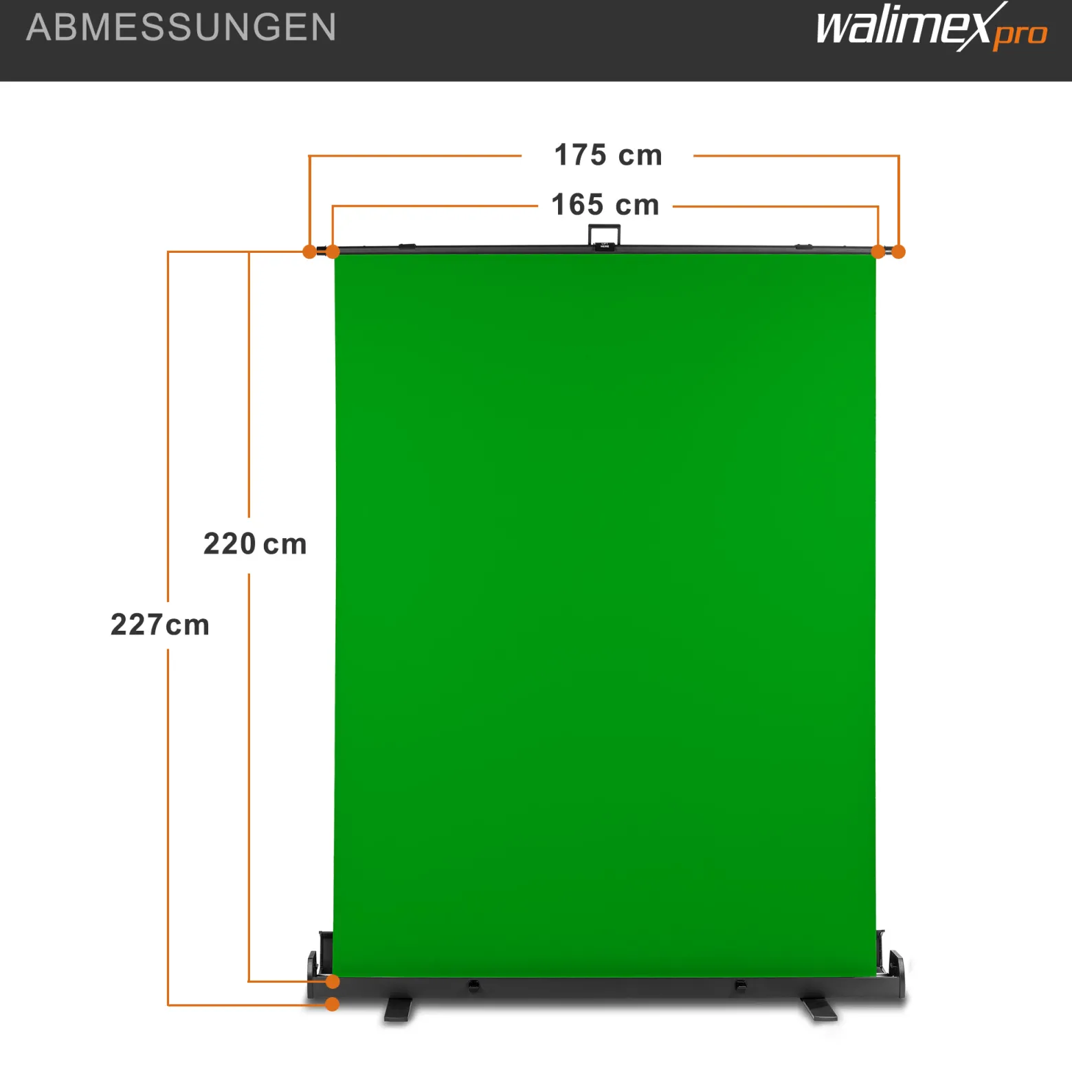 Walimex pro Roll-up Panel Hintergrund grün 165 x 220 cm, Greenscreen Fotohintergrund mit Transportbox, Hintergrundsystem für Fotostudio, knitterfreie Fotoleinwand ideal für Chromakeying