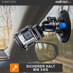 Walimex pro Saugnapf-Stativ inkl. Kugelkopf mit Schnellwechselplatte, Saugnapfhalterung für System- und DSLR Kameras, Action Cam, praktische Kamerahalterung für Auto