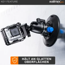 Walimex pro Saugnapf-Stativ inkl. Kugelkopf mit Schnellwechselplatte, Saugnapfhalterung für System- und DSLR Kameras, Action Cam, praktische Kamerahalterung für Auto