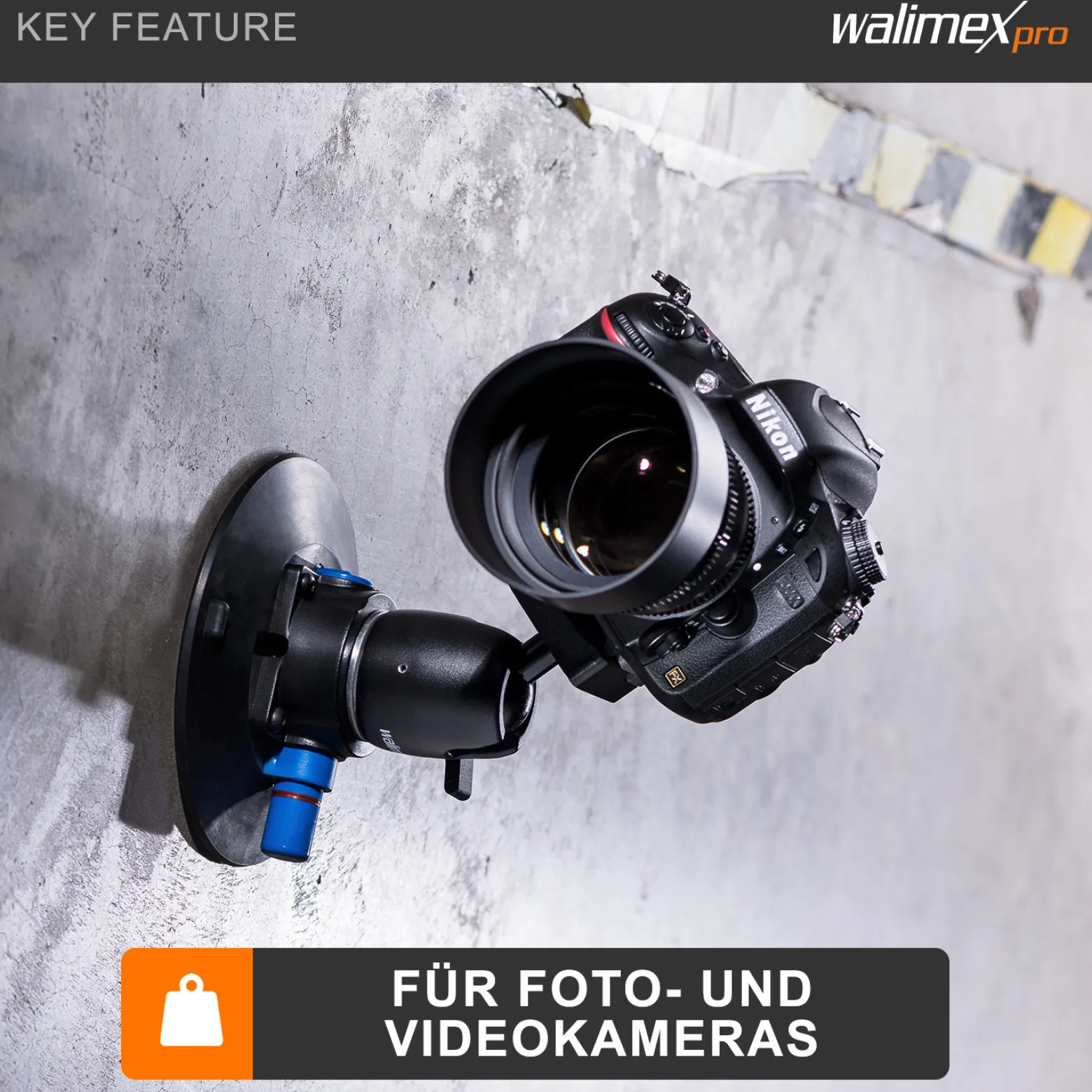 Walimex pro Saugnapf-Stativ inkl. Kugelkopf mit Schnellwechselplatte, Saugnapfhalterung für System- und DSLR Kameras, Action Cam, praktische Kamerahalterung für Auto