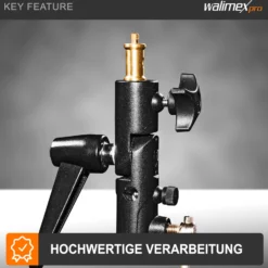 Walimex pro Schirmhalter neigbar mit Spigotaufnahme bis 3,5 kg belastbar, großer Blitzhalter für Durchlichtschirm und Reflexschirm, inkl. 1/4 und 3/8 Zoll Spigotadapter