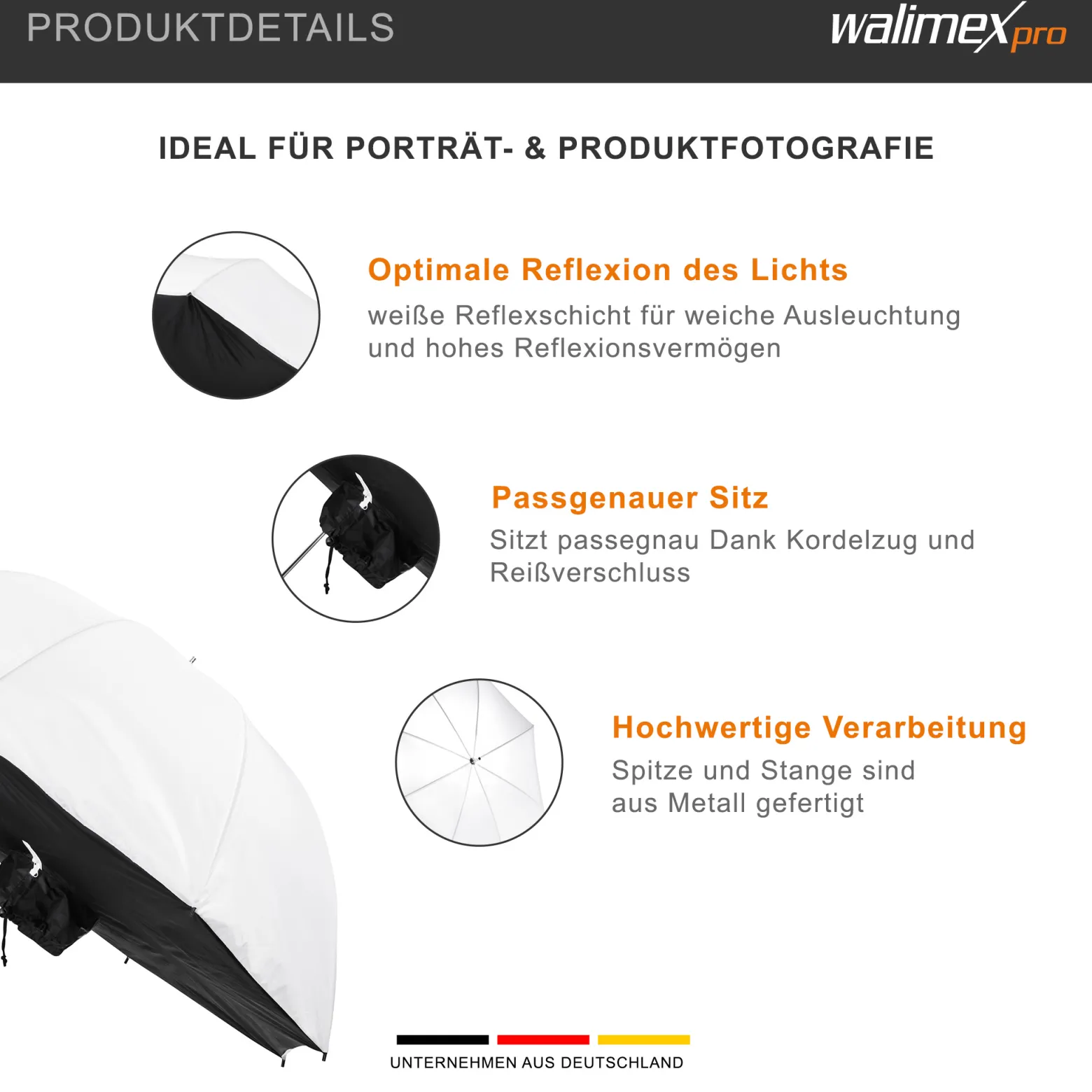 Walimex pro Schirmsoftbox Durchlicht Ø 109 cm, Softbox mit weißer Reflexschicht ideal für Porträt- und Produktfotografie, Lichtformer für Studioblitz inkl. Transporttasche