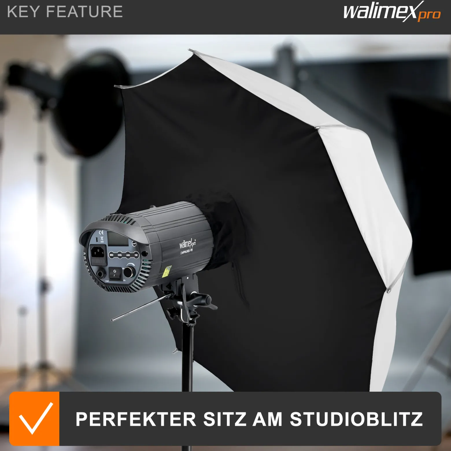 Walimex pro Schirmsoftbox Durchlicht Ø 109 cm, Softbox mit weißer Reflexschicht ideal für Porträt- und Produktfotografie, Lichtformer für Studioblitz inkl. Transporttasche