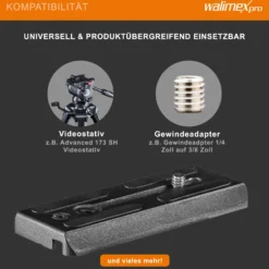 Walimex pro Schnellwechselplatte für Advanced 173 SH Videostativ – Ersatz Schnellwechsel Kameraplatte, Aluminium, Gummierung, 100x40x10 mm, 1/4 Zoll Kamera Anschlussschraube