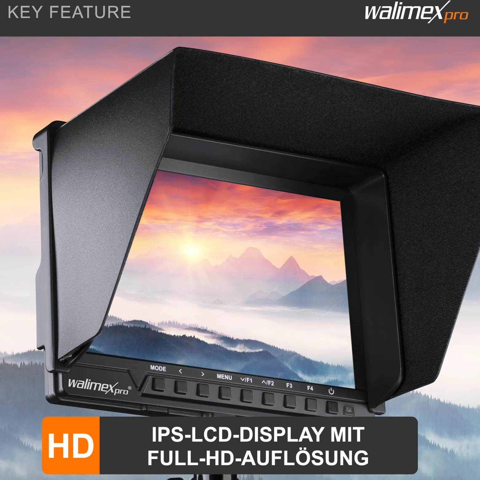 Walimex pro Set Full HD Monitor Director III - 7 Zoll / 17 x 176 x 130 mm - Akku / 1/4" - mit HDMI und AV Eingang, IPS-Panel, Peaking Zebra Histogramm, Gelenkarm Swivel Arm 18 und Verdrehschutz
