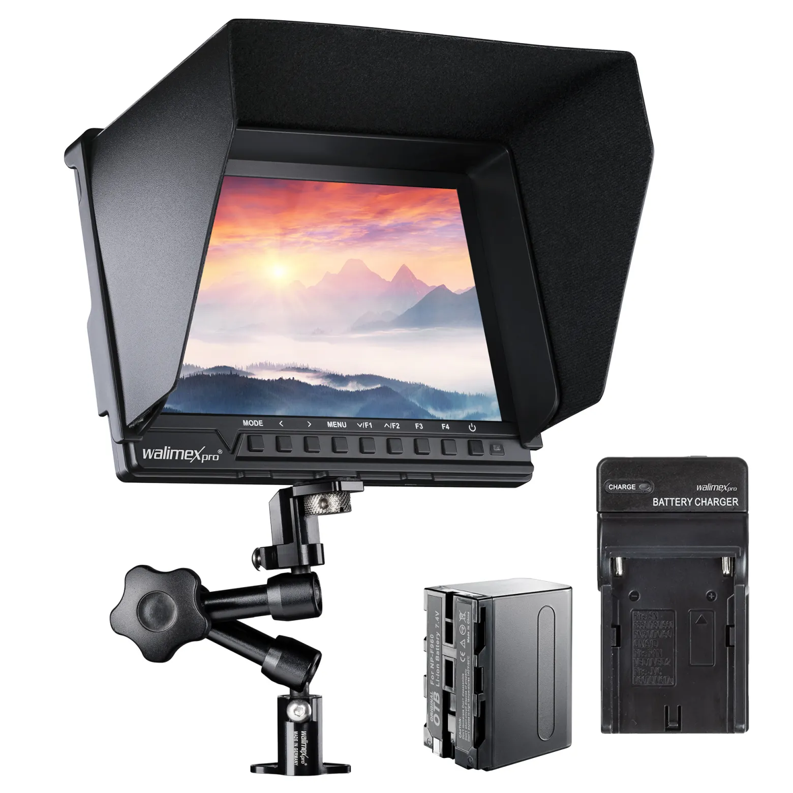 Walimex pro Set Full HD Monitor Director III - 7 Zoll / 17 x 176 x 130 mm - Akku / 1/4" - mit HDMI und AV Eingang, IPS-Panel, Peaking Zebra Histogramm, Gelenkarm Swivel Arm 18 und Verdrehschutz