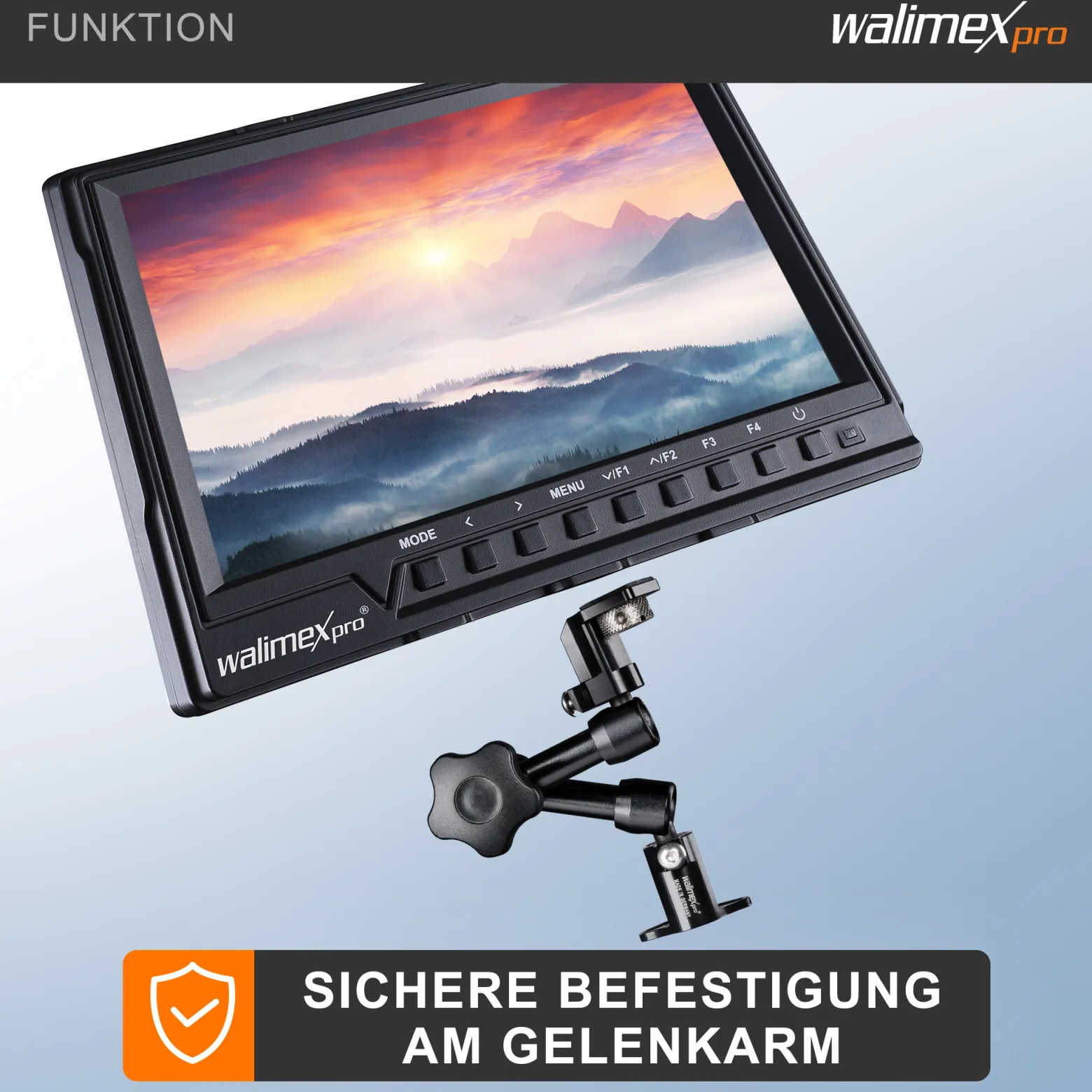Walimex pro Set Full HD Monitor Director III - 7 Zoll / 17 x 176 x 130 mm - Akku / 1/4" - mit HDMI und AV Eingang, IPS-Panel, Peaking Zebra Histogramm, Gelenkarm Swivel Arm 18 und Verdrehschutz