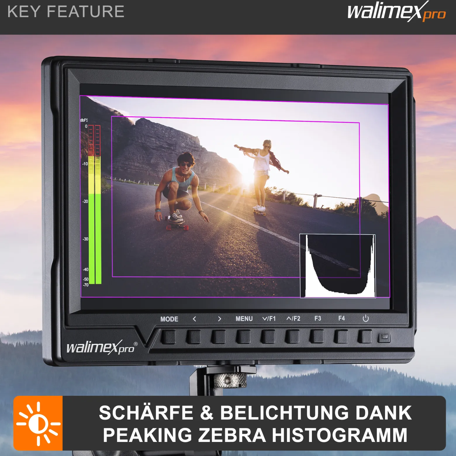 Walimex pro Set Full HD Monitor Director III - 7 Zoll / 17 x 176 x 130 mm - Akku / 1/4" - mit HDMI und AV Eingang, IPS-Panel, Peaking Zebra Histogramm, Gelenkarm Swivel Arm 18 und Verdrehschutz