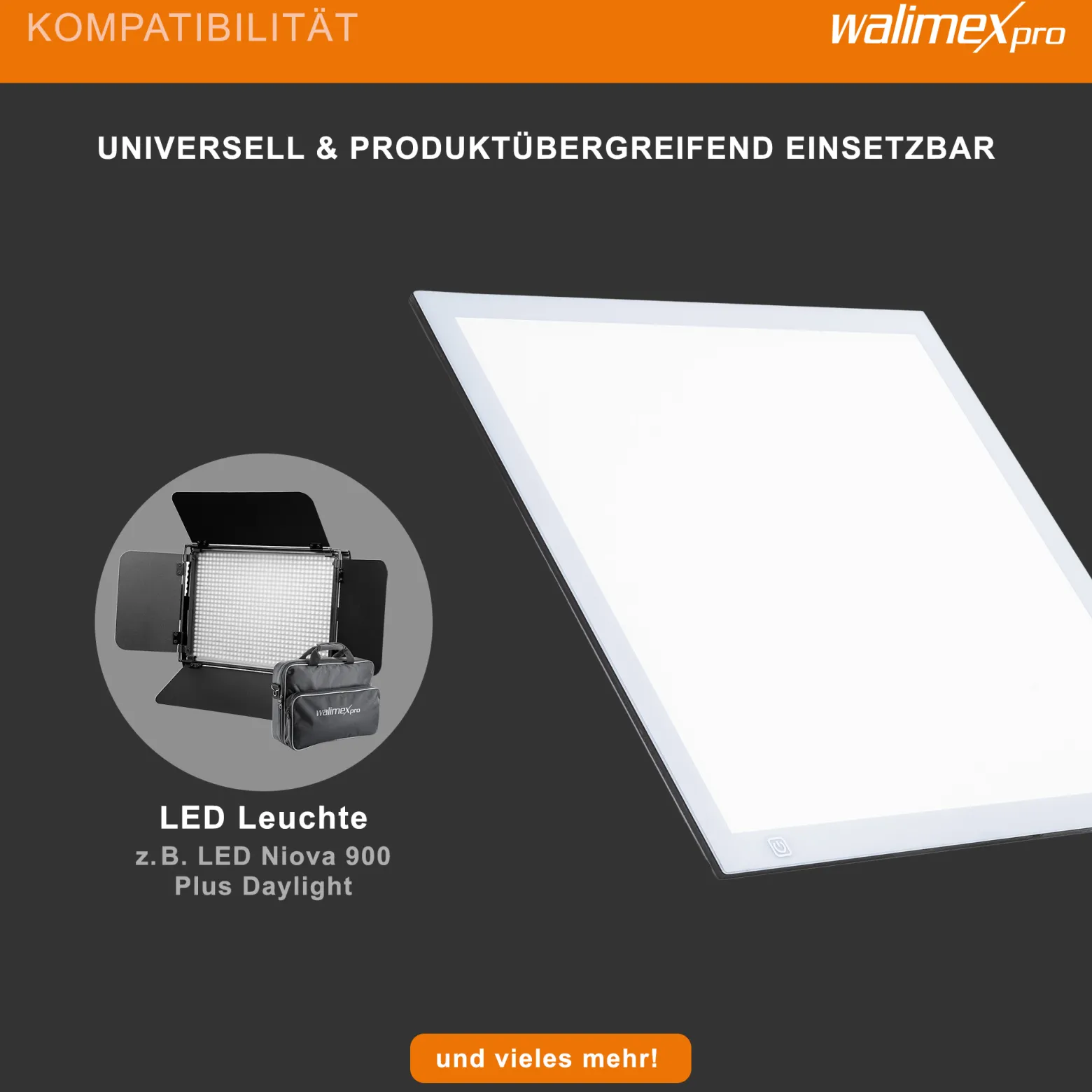 Walimex pro Shining White 380 LED Leuchttisch 15 W, Lightpad 38 x 38 cm, dimmbarer Lichttisch mit 5600 K Farbtemperatur, Zeichenbrett zum Abpausen, Malen, Zeichnen