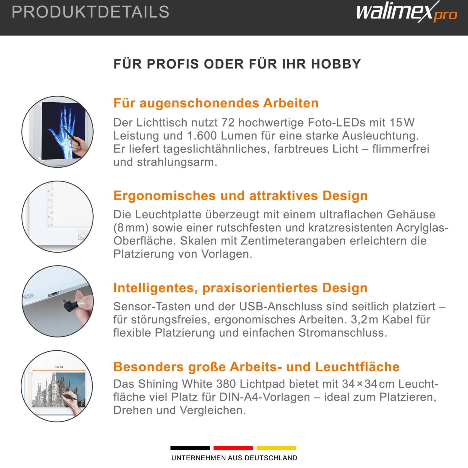 Walimex pro Shining White 380 LED Leuchttisch 15 W, Lightpad 38 x 38 cm, dimmbarer Lichttisch mit 5600 K Farbtemperatur, Zeichenbrett zum Abpausen, Malen, Zeichnen