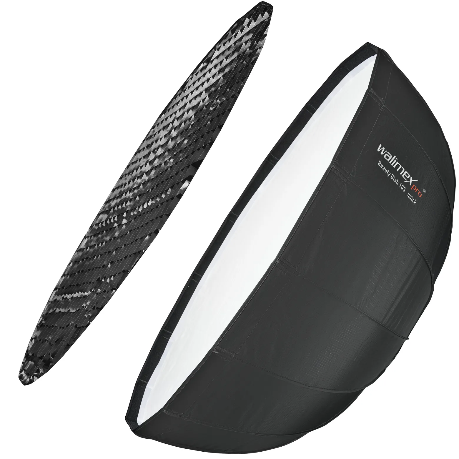 Walimex pro SL Beauty Dish Softbox QA105 Ø 105 cm kompatibel mit Aurora Bowens, Lichtformer mit Grid und Diffusoren, Reflektor für Fotografie