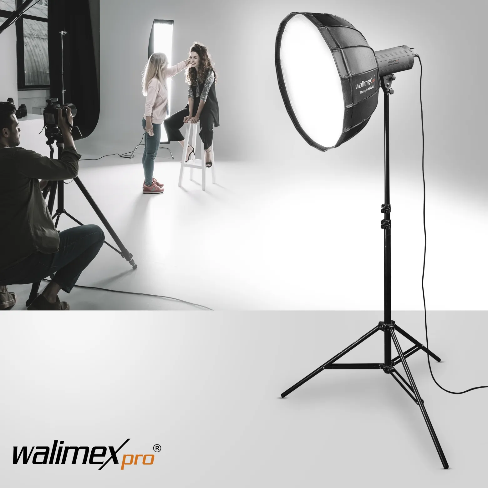 Walimex pro SL Beauty Dish Softbox QA105 Ø 105 cm kompatibel mit Aurora Bowens, Lichtformer mit Grid und Diffusoren, Reflektor für Fotografie