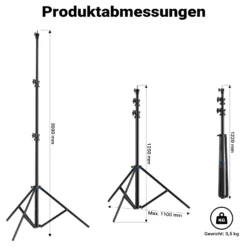 Walimex pro SmartLift Lampenstativ SL-300 Lichtstativ höhenverstellbar bis 3 m mit 7,5 kg Tragkraft, Aluminium Studiostativ mit Luftfederung