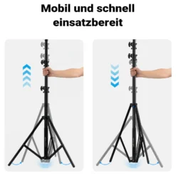Walimex pro SmartLift Lampenstativ SL-300 Lichtstativ höhenverstellbar bis 3 m mit 7,5 kg Tragkraft, Aluminium Studiostativ mit Luftfederung
