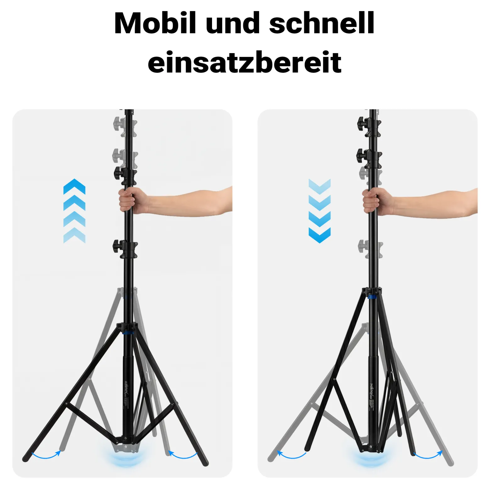 Walimex pro SmartLift Lampenstativ SL-300 Lichtstativ höhenverstellbar bis 3 m mit 7,5 kg Tragkraft, Aluminium Studiostativ mit Luftfederung