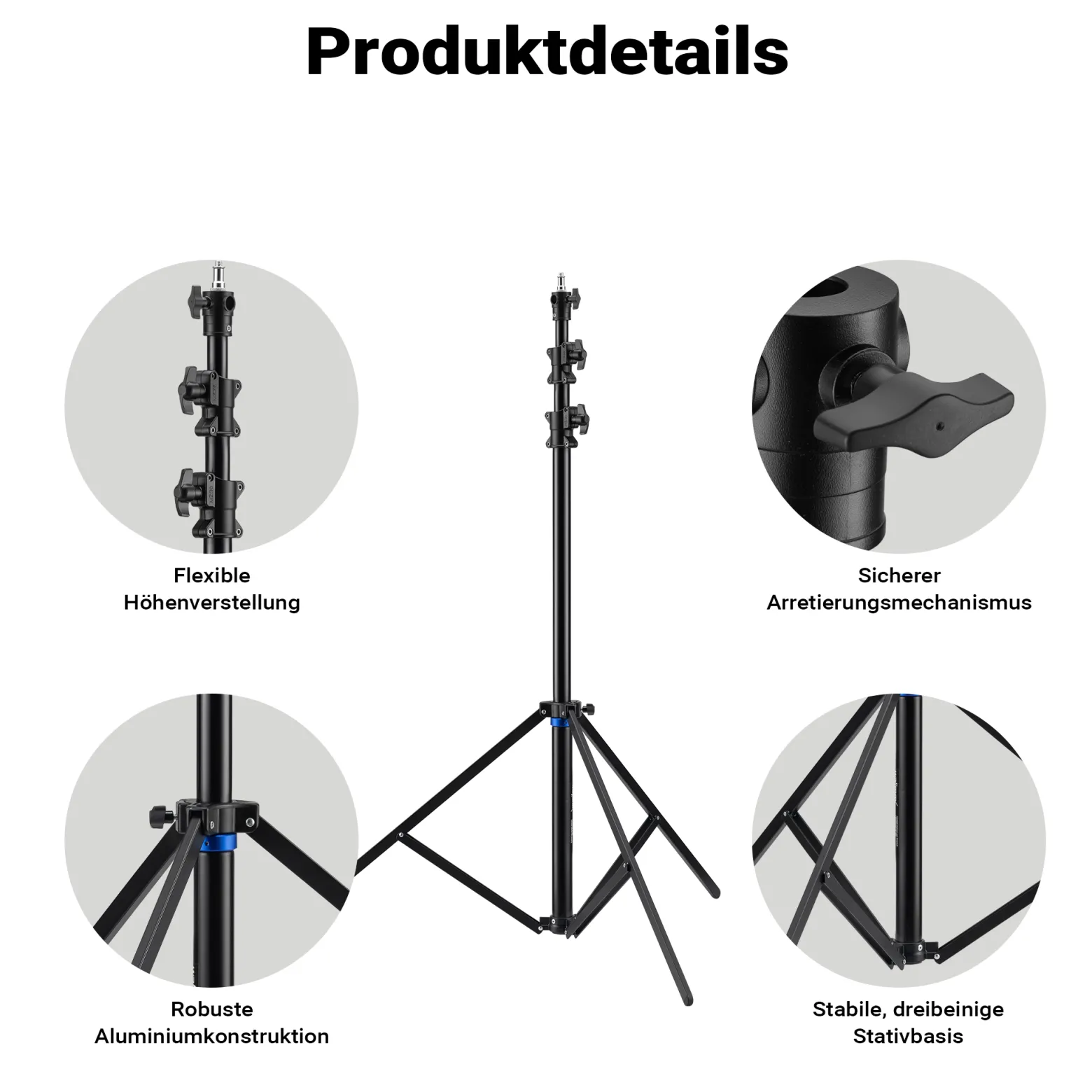 Walimex pro SmartLift Lampenstativ SL-300 Lichtstativ höhenverstellbar bis 3 m mit 7,5 kg Tragkraft, Aluminium Studiostativ mit Luftfederung