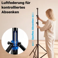 Walimex pro SmartLift Lampenstativ SL-300 Lichtstativ höhenverstellbar bis 3 m mit 7,5 kg Tragkraft, Aluminium Studiostativ mit Luftfederung
