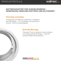 Walimex pro Softboxadapter kompatibel mit Aurora/Bowens - 152 x 152 x 30 mm - Metall - Lichtformer Adapter für Walimex RD, kompatibel mit Aurora Fusion, kompatibel mit Genesis
