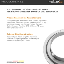 Walimex pro Softboxadapter kompatibel mit Aurora/Bowens - 152 x 152 x 30 mm - Metall - Lichtformer Adapter für Walimex RD, kompatibel mit Aurora Fusion, kompatibel mit Genesis