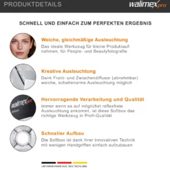 Walimex pro Softbox II 60 x 60 cm - schneller Aufbau, 360° drehbar, inkl. Diffusoren & Transporttasche, ideal für Produkt-, Beauty- & Peoplefotografie