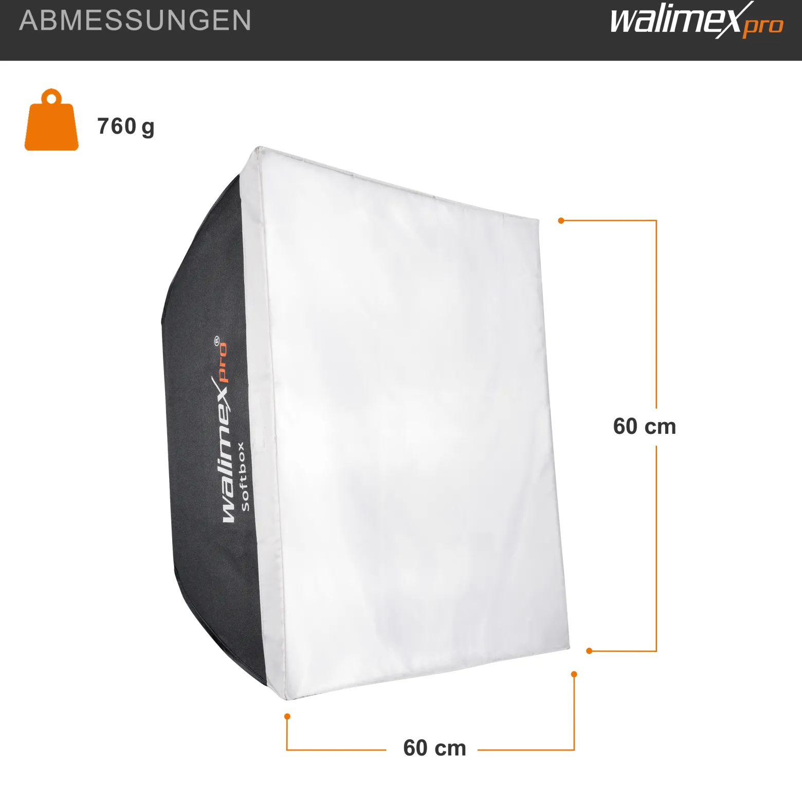 Walimex pro Softbox II 60 x 60 cm - schneller Aufbau, 360° drehbar, inkl. Diffusoren & Transporttasche, ideal für Produkt-, Beauty- & Peoplefotografie