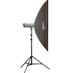 Walimex pro Softbox Orange Line 25 x 150 cm für weiches Licht, Lichtformer um 360° drehbar, inkl. Diffusoren und Transporttasche, ideal für Produkt- und Peoplefotografie