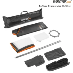 Walimex pro Softbox PLUS Orange Line 80 x 120 cm, Soft Box 360° drehbar, Lichtformer für Foto und Video, inkl. Diffusor, Masken, Grid ideal für Fotostudio