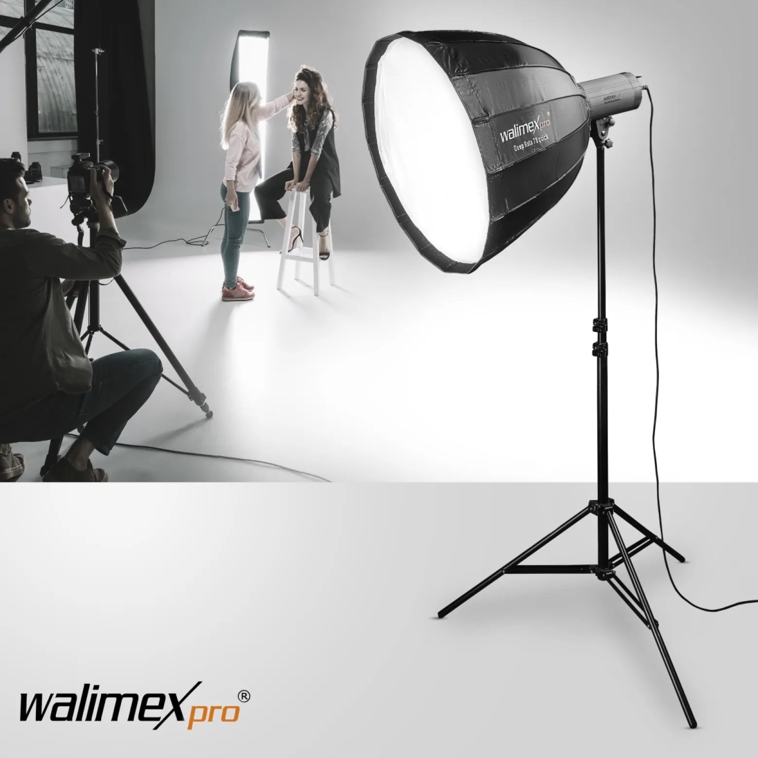Walimex pro Softbox Studio Line Deep Rota QA90 - 700 x 900 x 900 mm - mit Quick Assemble System, Grid, Diffusoren und Tasche - inkl. Adapters für Elinchrom