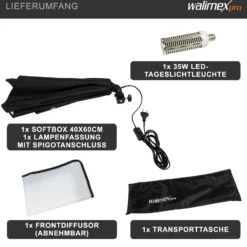 Walimex pro Softbox 40 x 60 cm mit 35 W Daylight LED, Studioleuchte 5000 K Tageslicht, Soft Box neigbar um ca. 135°, inkl. Diffusor ideal für Fotostudio