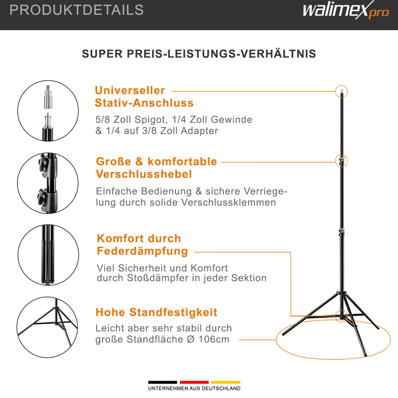 Walimex Pro Softbox 40 x 60 cm mit 35 W LED Set inkl. FT-8051 Lampenstativ bis 260 cm Höhe, Studioleuchte 5000 K Tageslicht plus Lichtstativ mit Federdämpfung