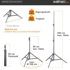 Walimex Pro Softbox 40 x 60 cm mit 35 W LED Set inkl. FT-8051 Lampenstativ bis 260 cm Höhe, Studioleuchte 5000 K Tageslicht plus Lichtstativ mit Federdämpfung