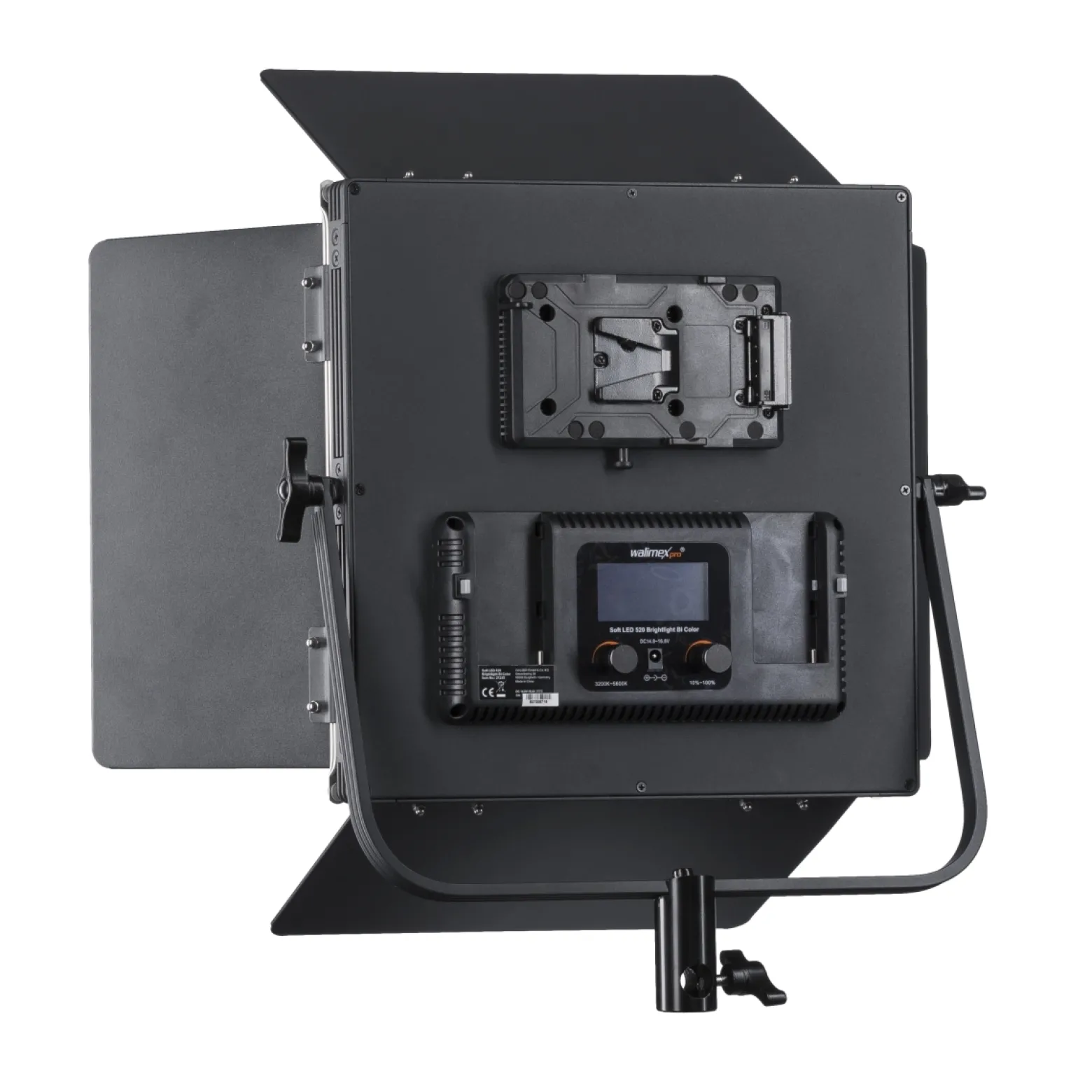 Walimex pro Soft LED Brightlight 520 Bi-Color Flächenleuchte inkl. Lampenstativ und Akkus, 40 W Videoleuchte mit Farbtemperatur 3200-5600 K, Studioleuchte mit LCD-Display