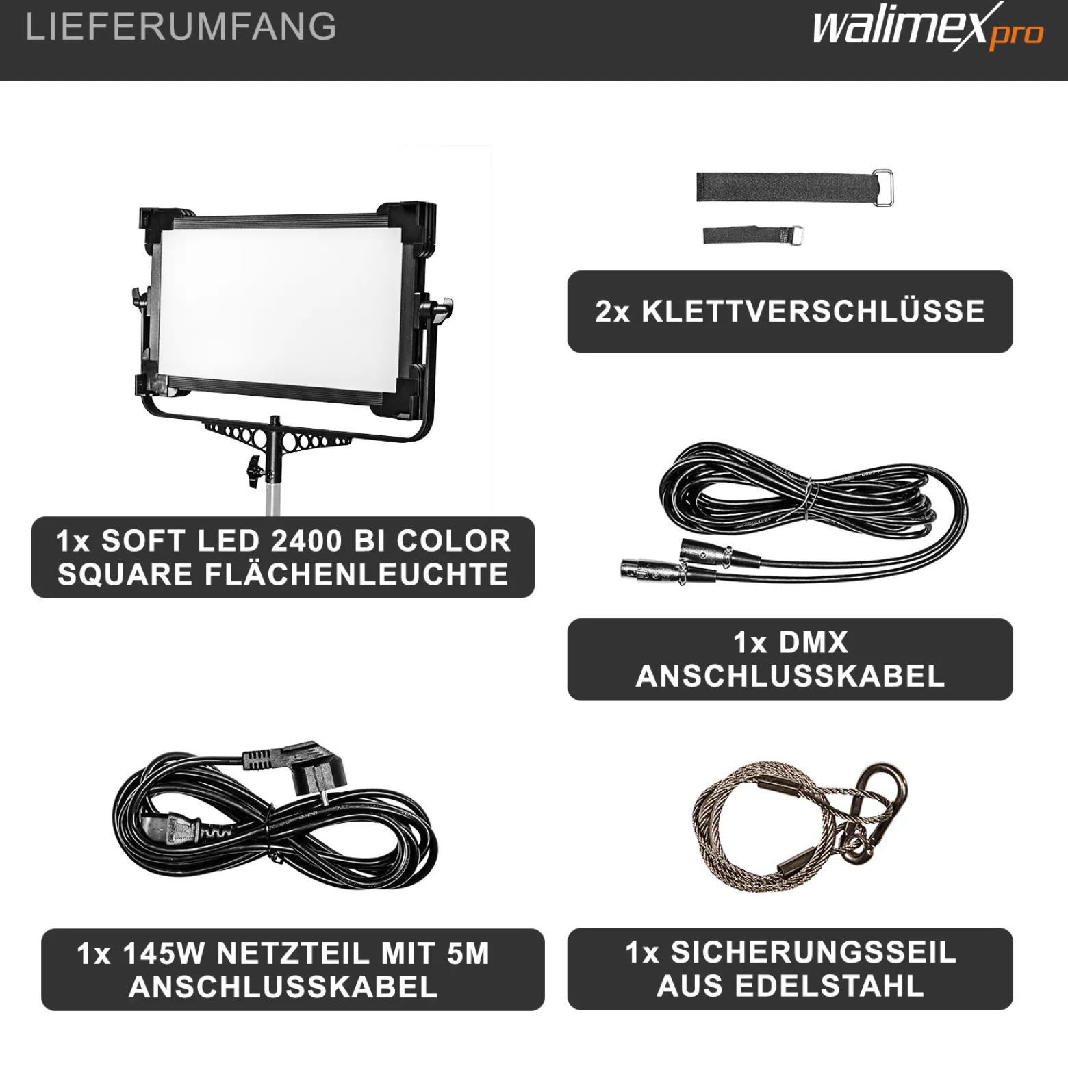 Walimex pro Soft LED Brightlight 1400 Bi-Color Flächenleuchte Square, 100 W Videoleuchte mit Lichtkappen, Studioleuchte mit LCD-Display, Flächenlicht mit DMX und V-Mount Akku Anschlüssen