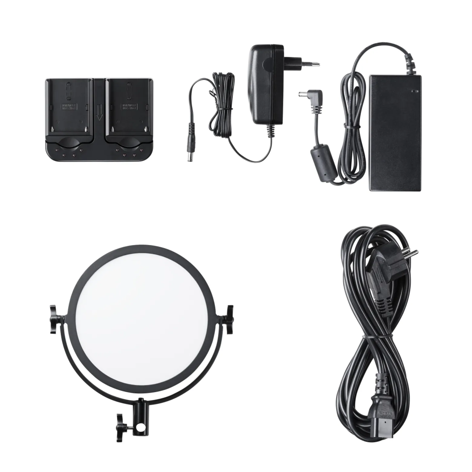 Walimex pro Soft LED 300 Round Bi-Color Flächenleuchte, leistungsstarke Videoleuchte 30 W, runde Studioleuchte mit U-Halterung, LED Leuchte mit Farbtemperatur 3200-5600 K